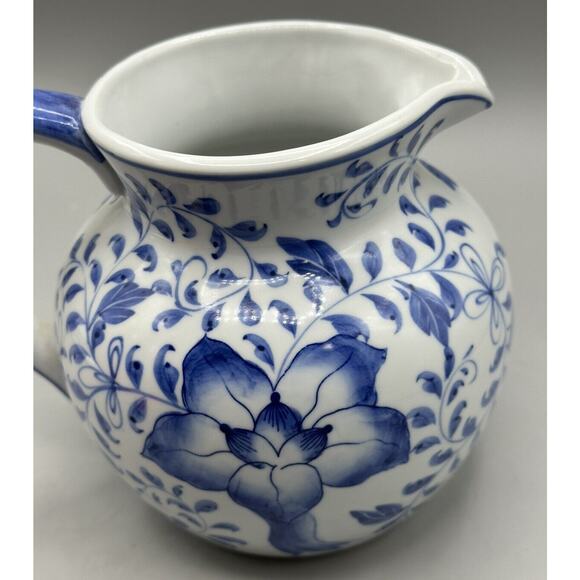 Pitcher Andrea by Sadek Blue White Handle Spout Floral Design 5.5 Tall 3.5 Diam. - Picture 4 of 9